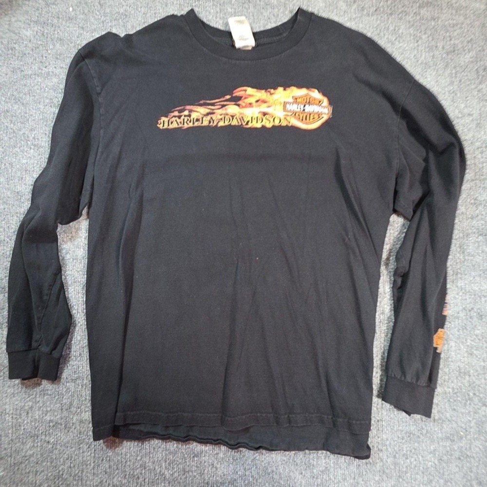 Harley-Davidson Shirt Mens 2XL Black Twin Cities Flames Graphic Long Sleeve Tee